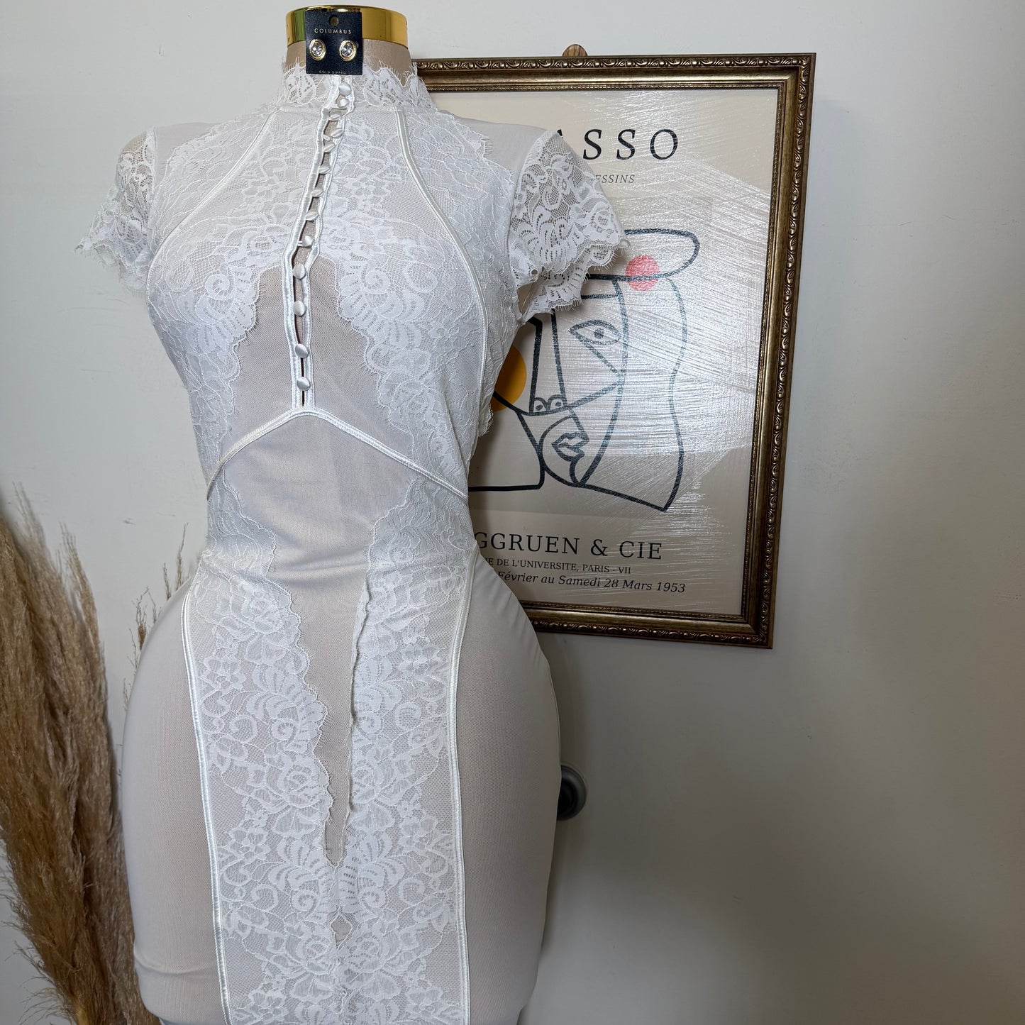 Lace Midi Dress-White