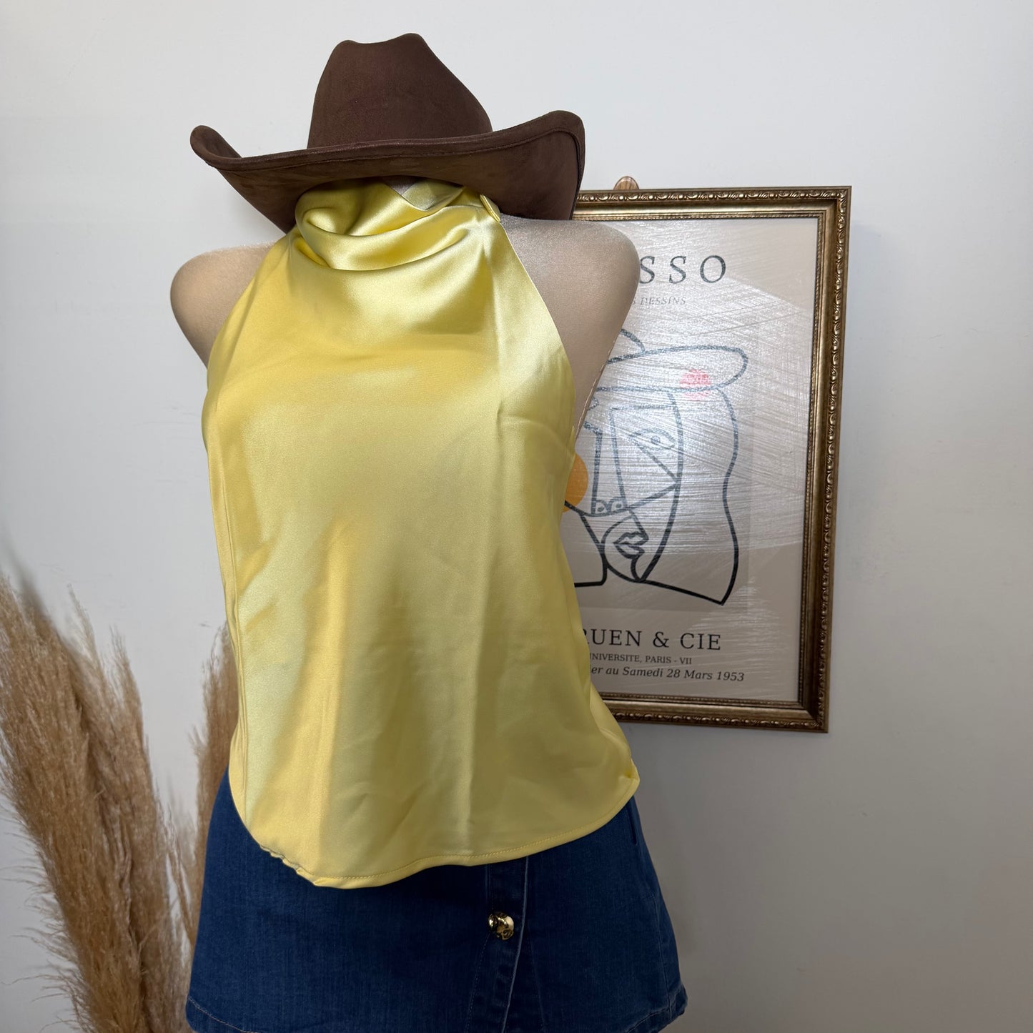 Satin Halter Top-Butter Yellow