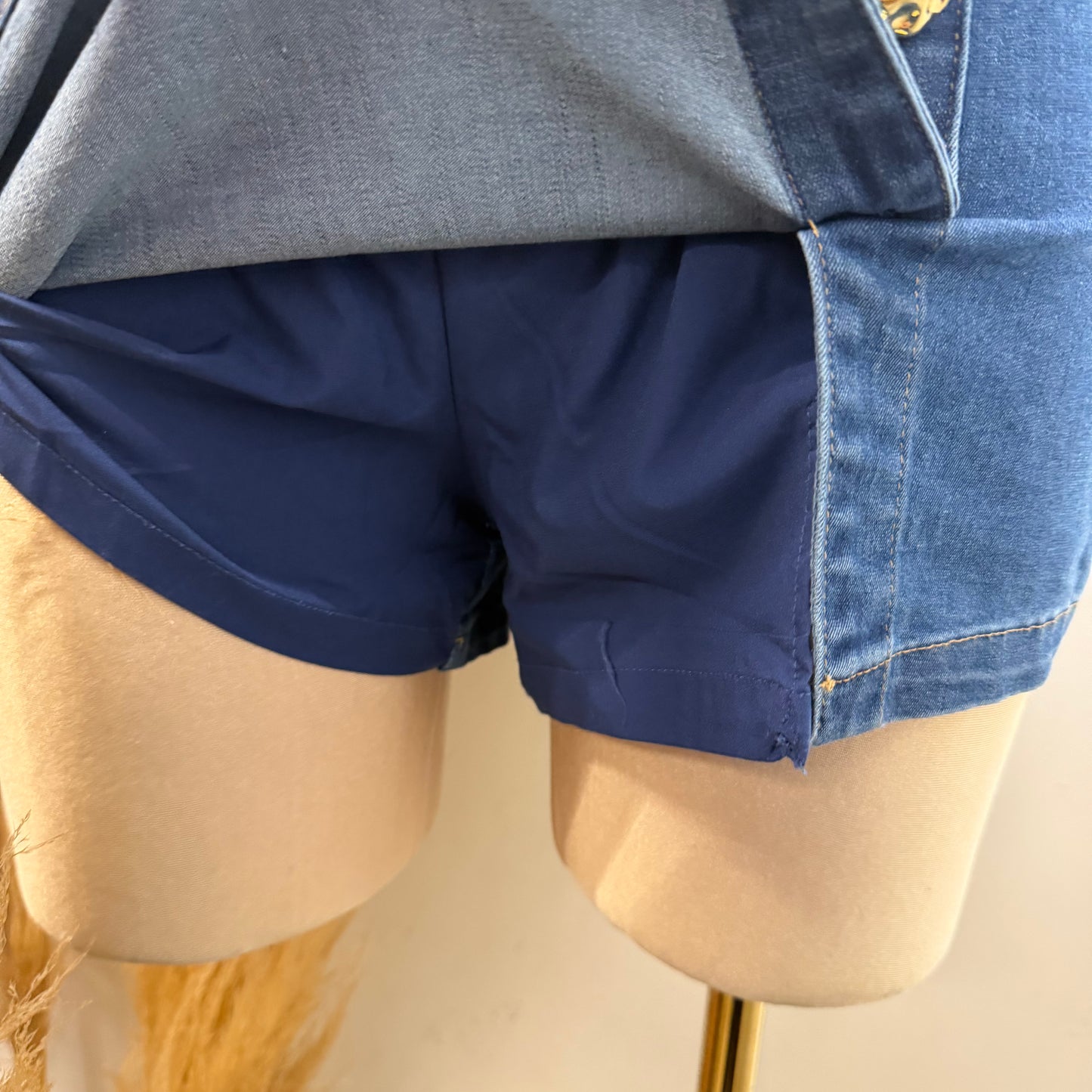 Button Denim Skort-Blue