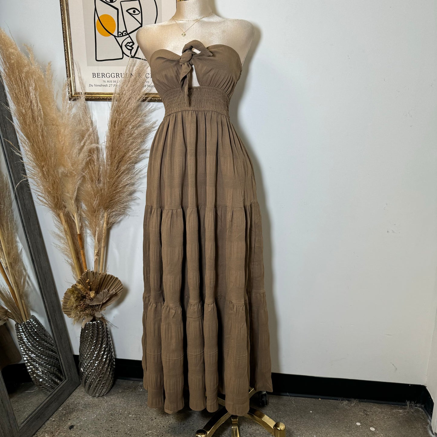 Strapless Maxi Dress-Brown