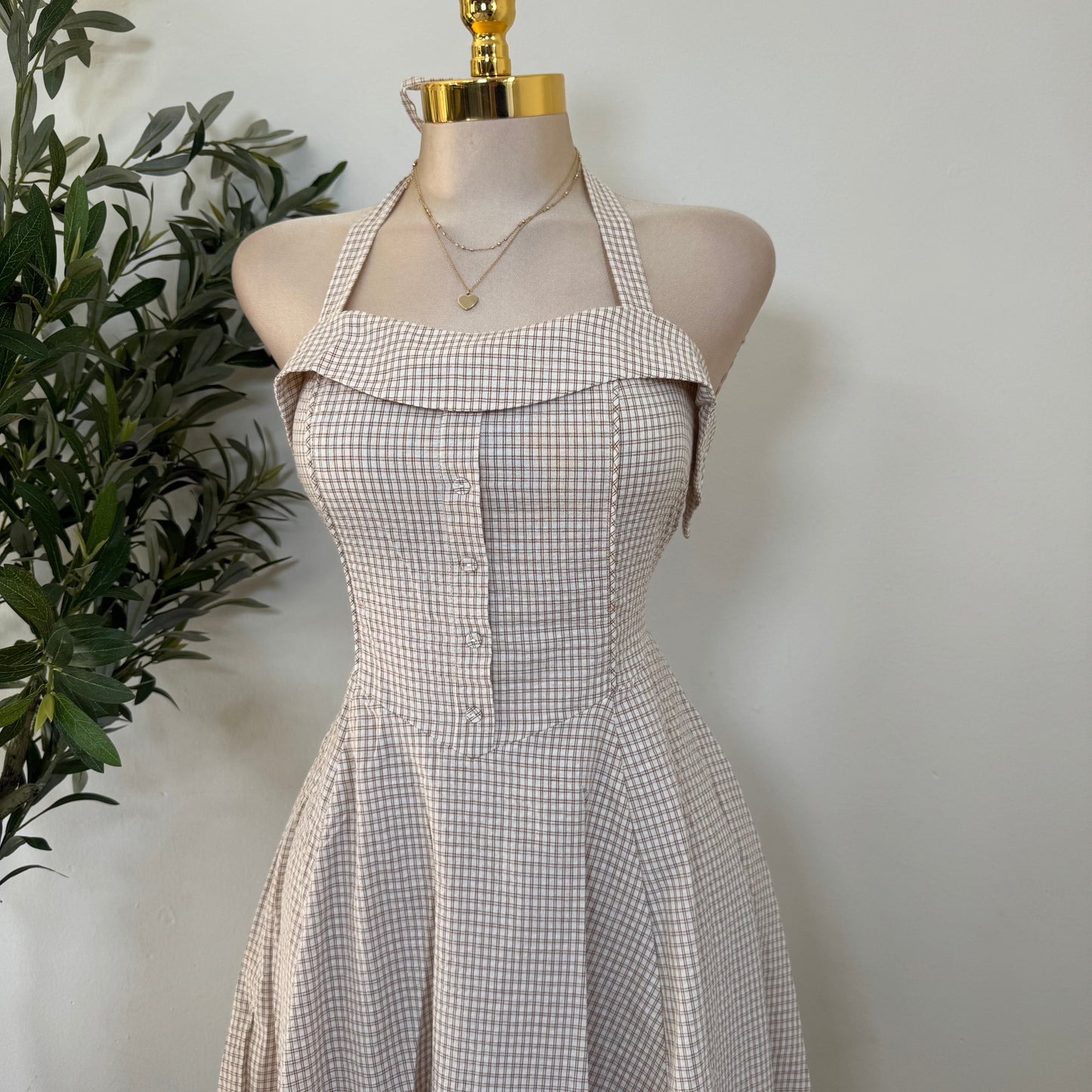 Picnic Halter Midi Dress-Brown