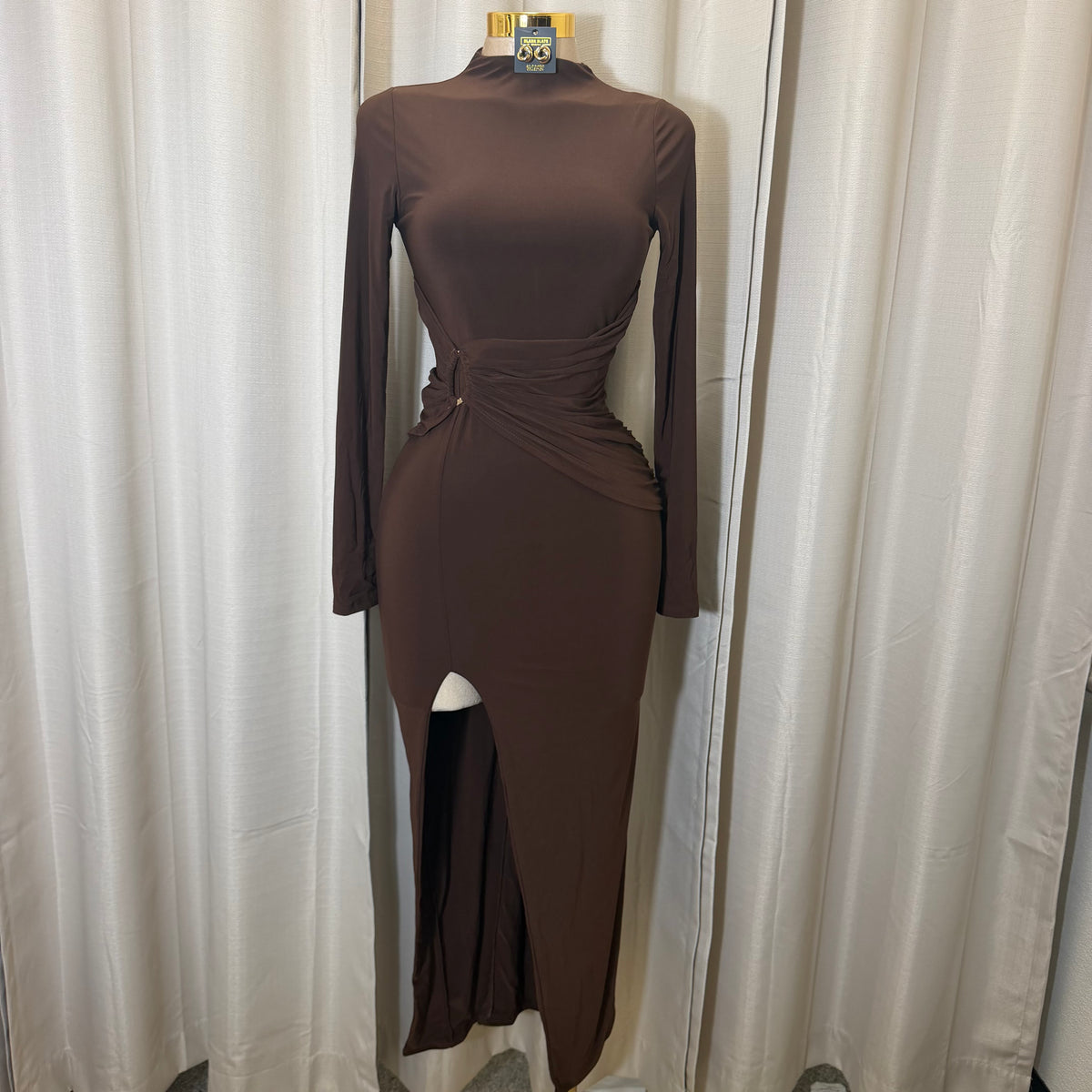 Front Trim Wrap Maxi Dress-Brown