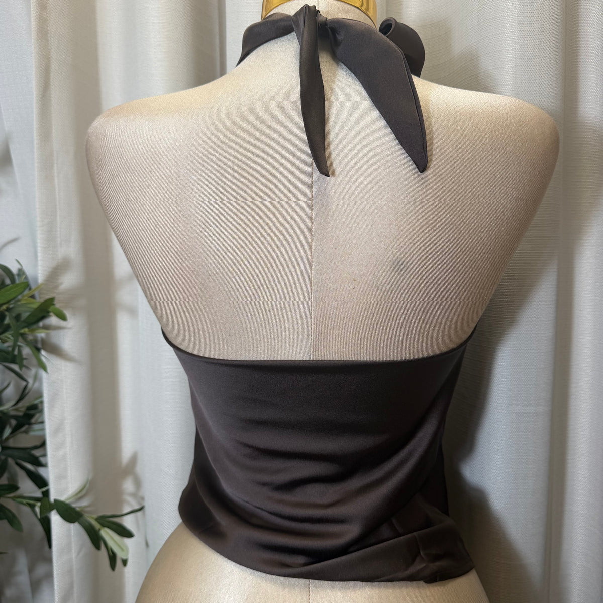 Satin Halter Top-Brown