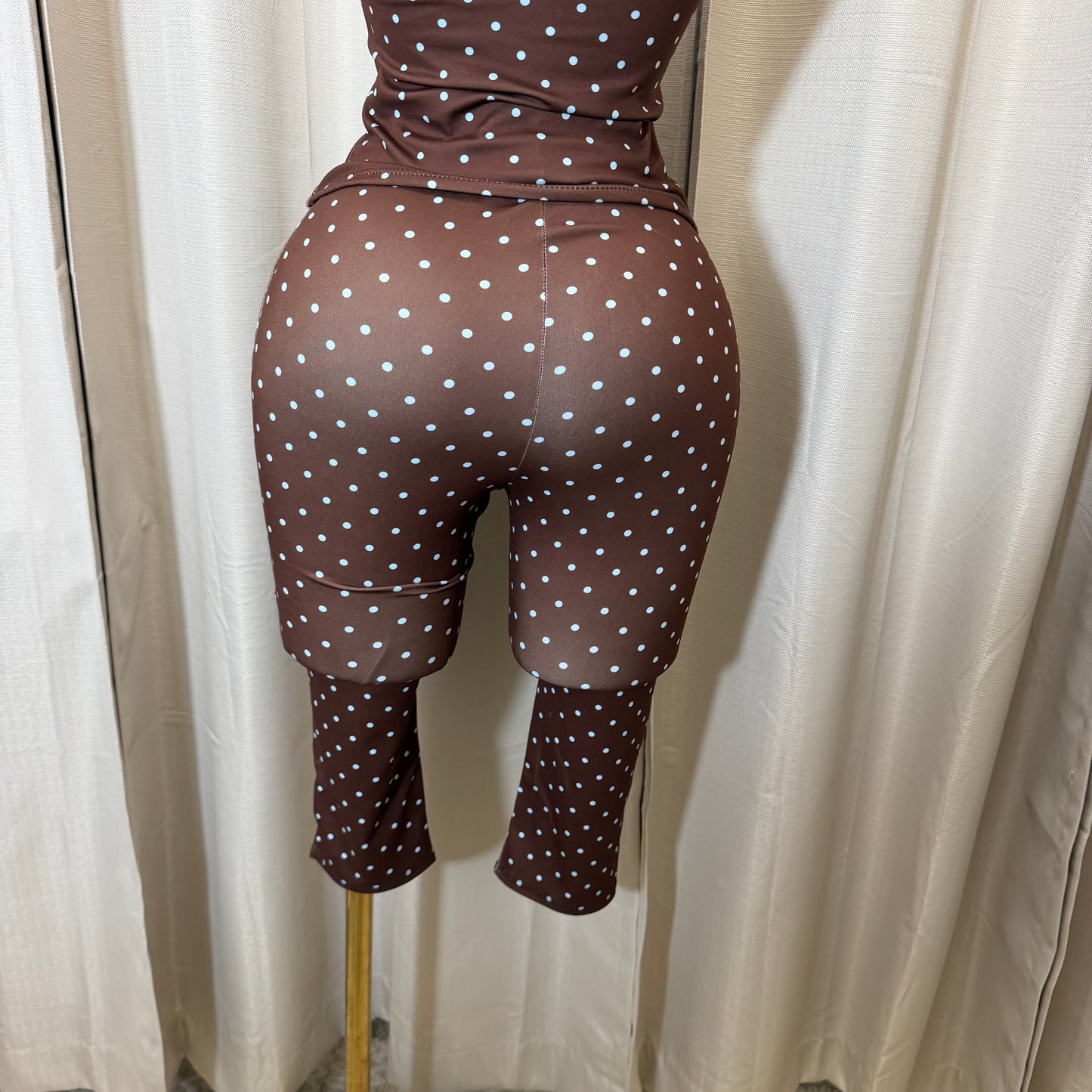 Halter Polkadot Capri Set-Brown/Blue