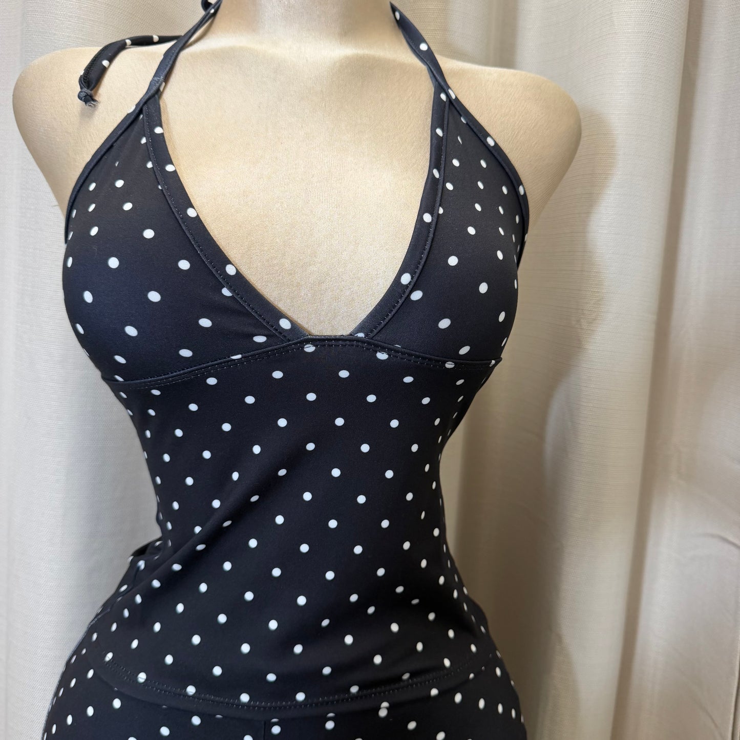 Halter Polkadot Capri Set-Black/White