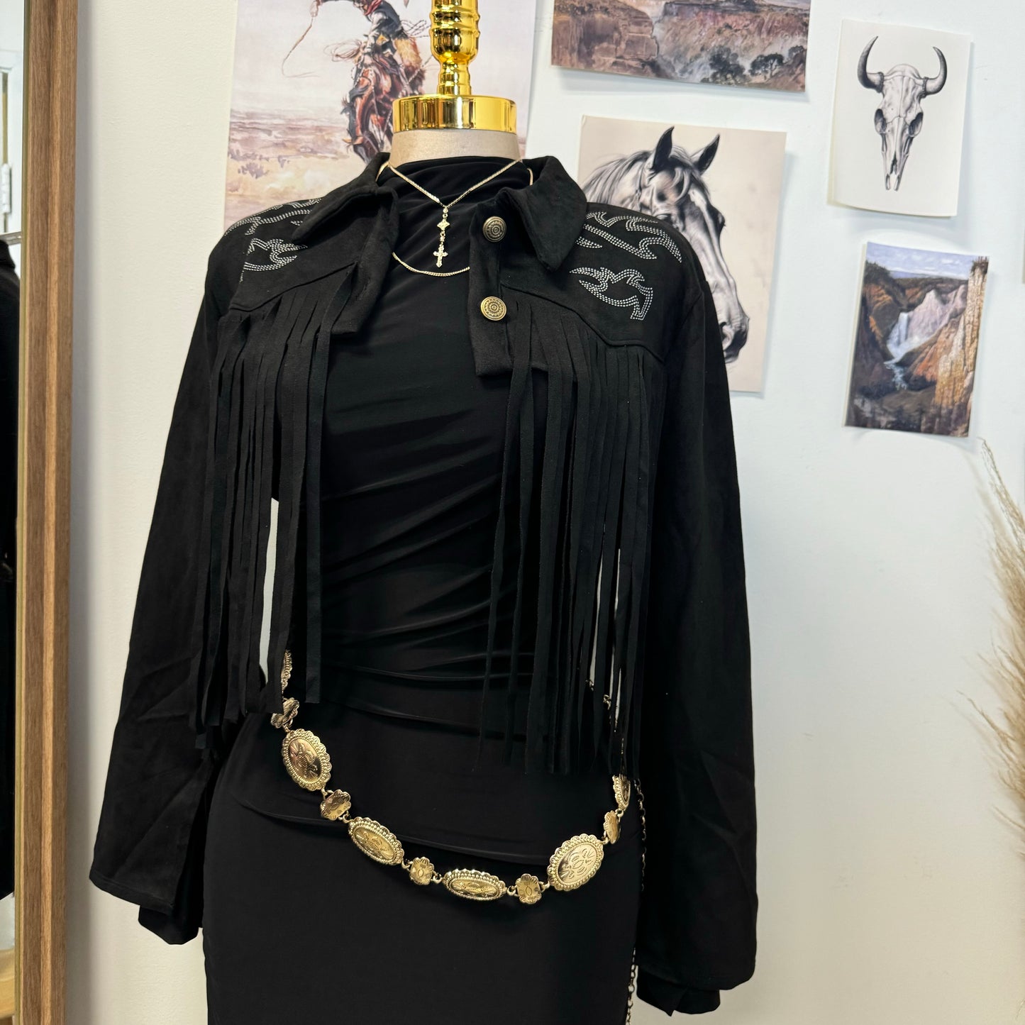 Fringe Suede Western Jacket -Black