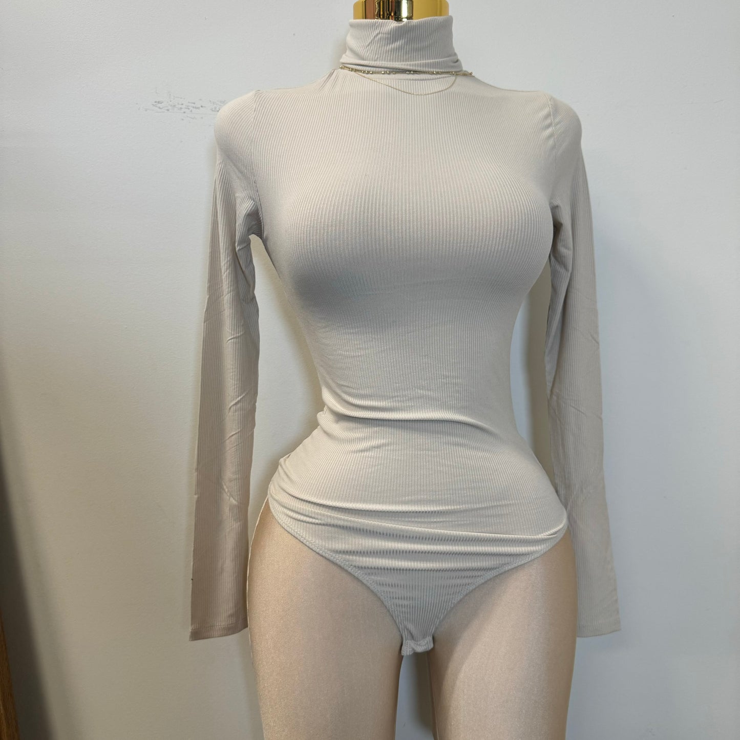 Long Sleeve Turtle Neck Bodysuit-Taupe