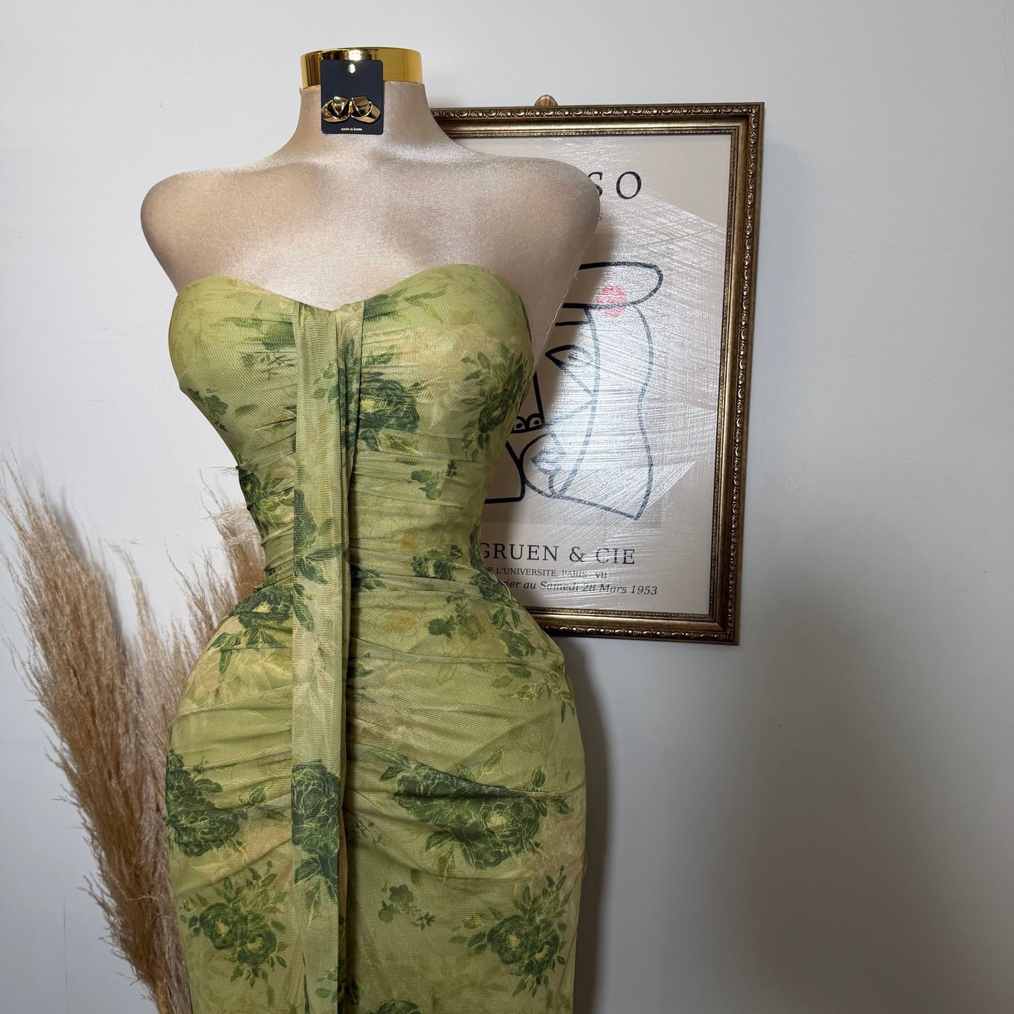 Sweetheart Ruched Wrap Maxi Dress-Green