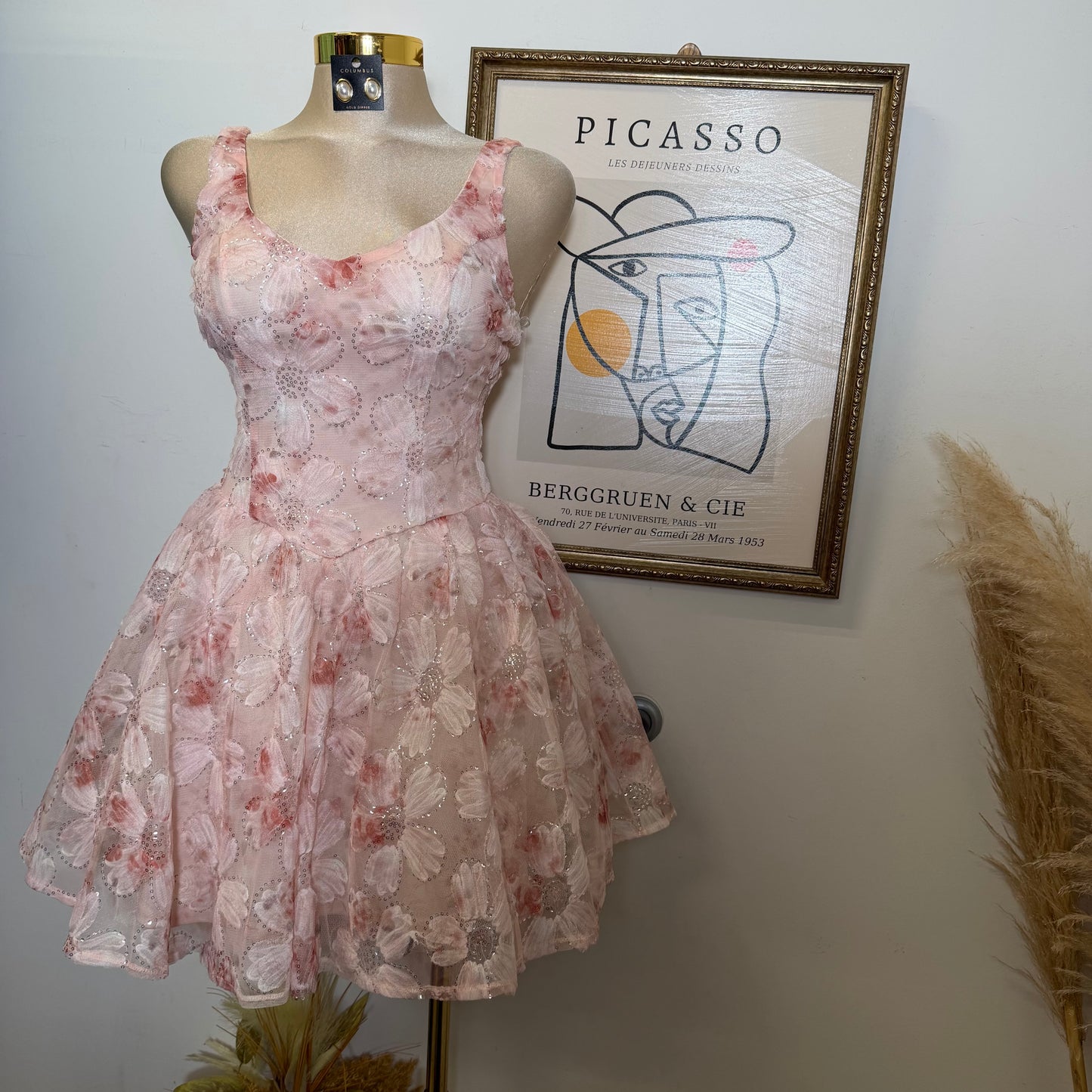 Flower Textured A line Mini Dress-Pink