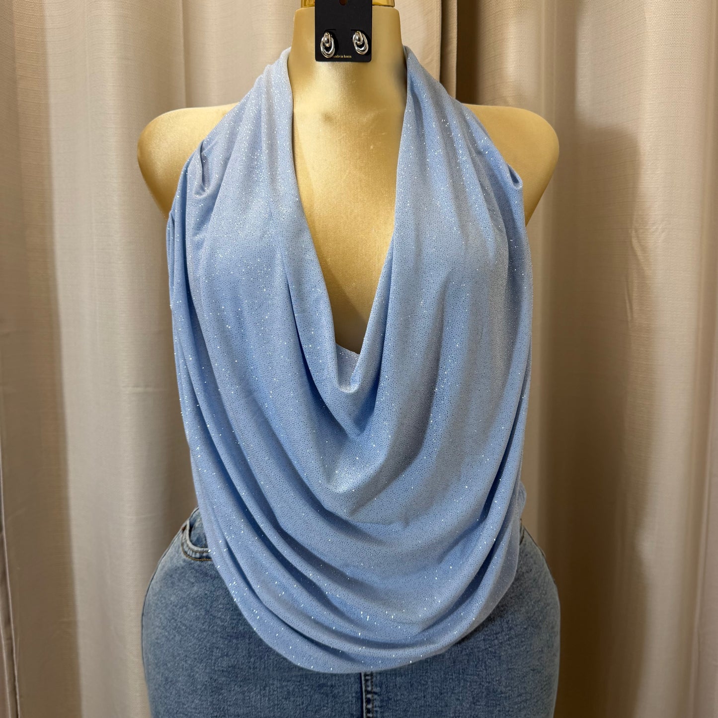 PL-Halter Cowl glitter Top-blue