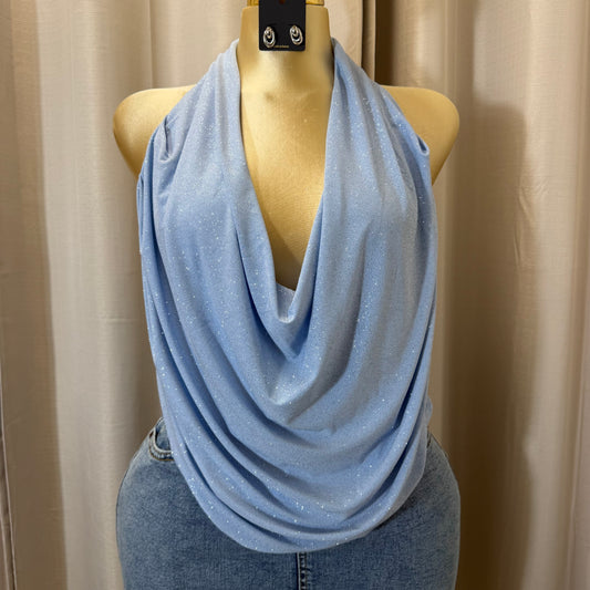 PL-Halter Cowl glitter Top-blue