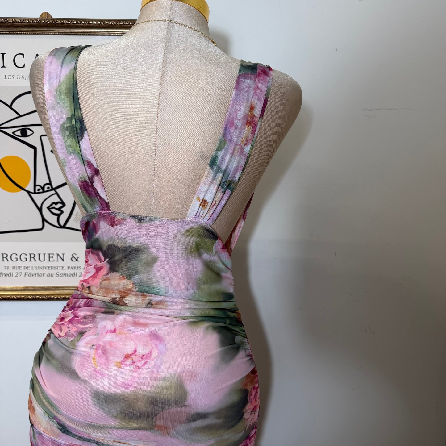 Flower Print Mesh Maxi Dress-Mauve Combo
