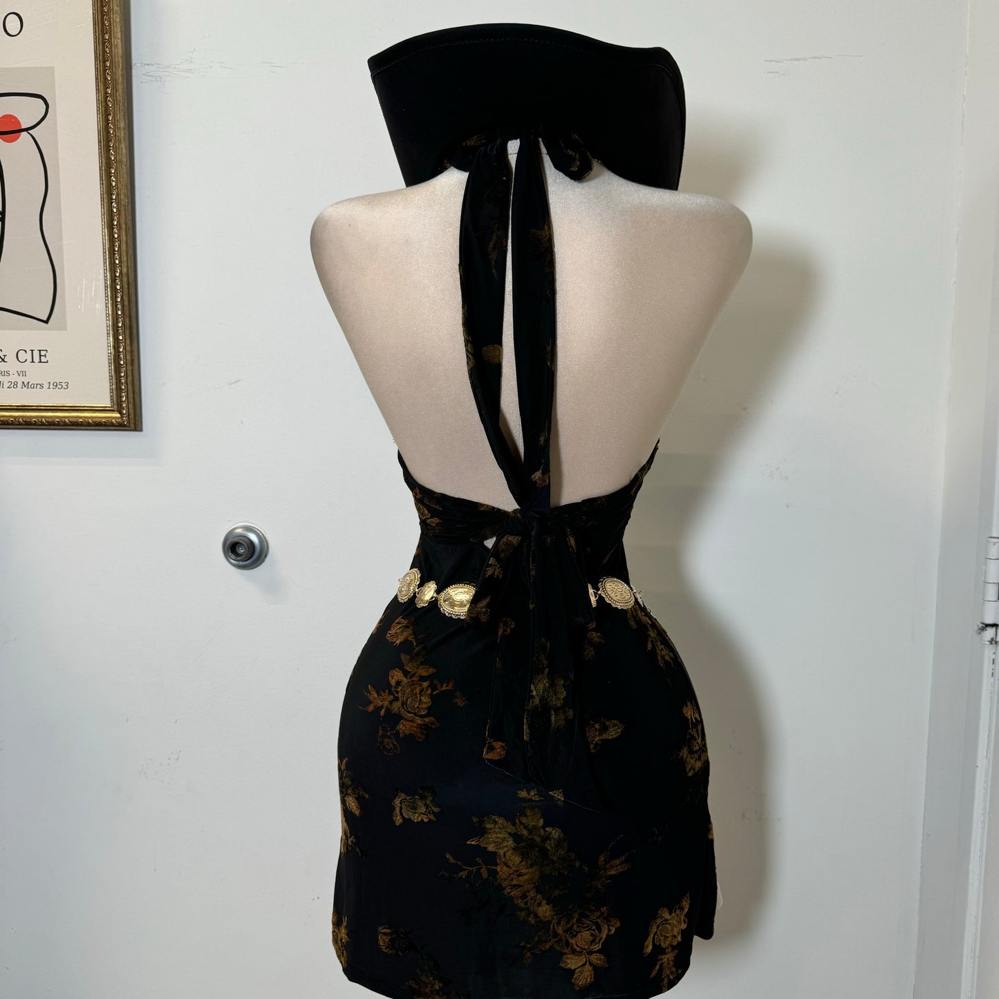 Halter Neck Mini Dress-Black