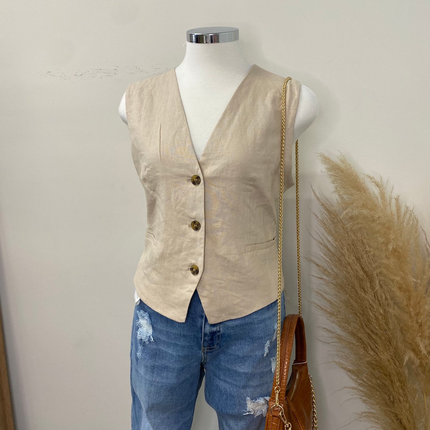 Linen Vest -Khaki