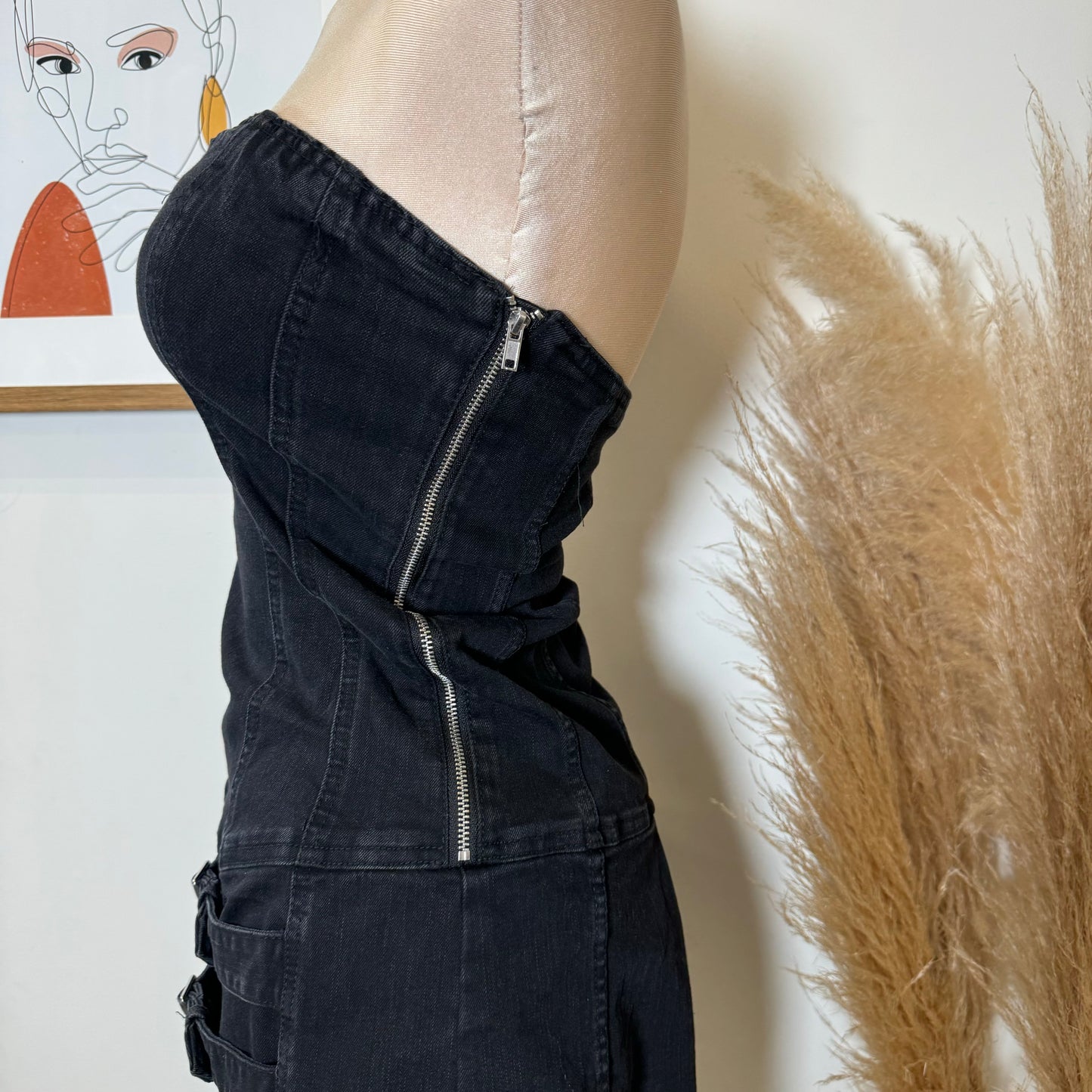 Acabo Denim Dress-Black