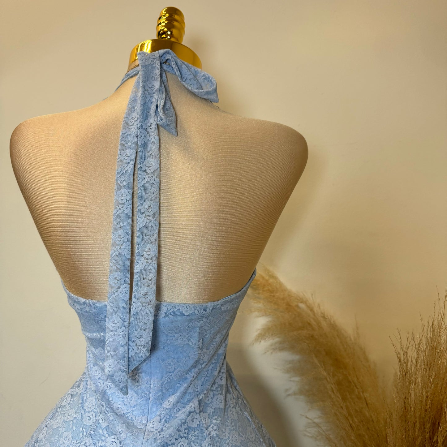 Amy Lace Halter Dress-Baby Blue