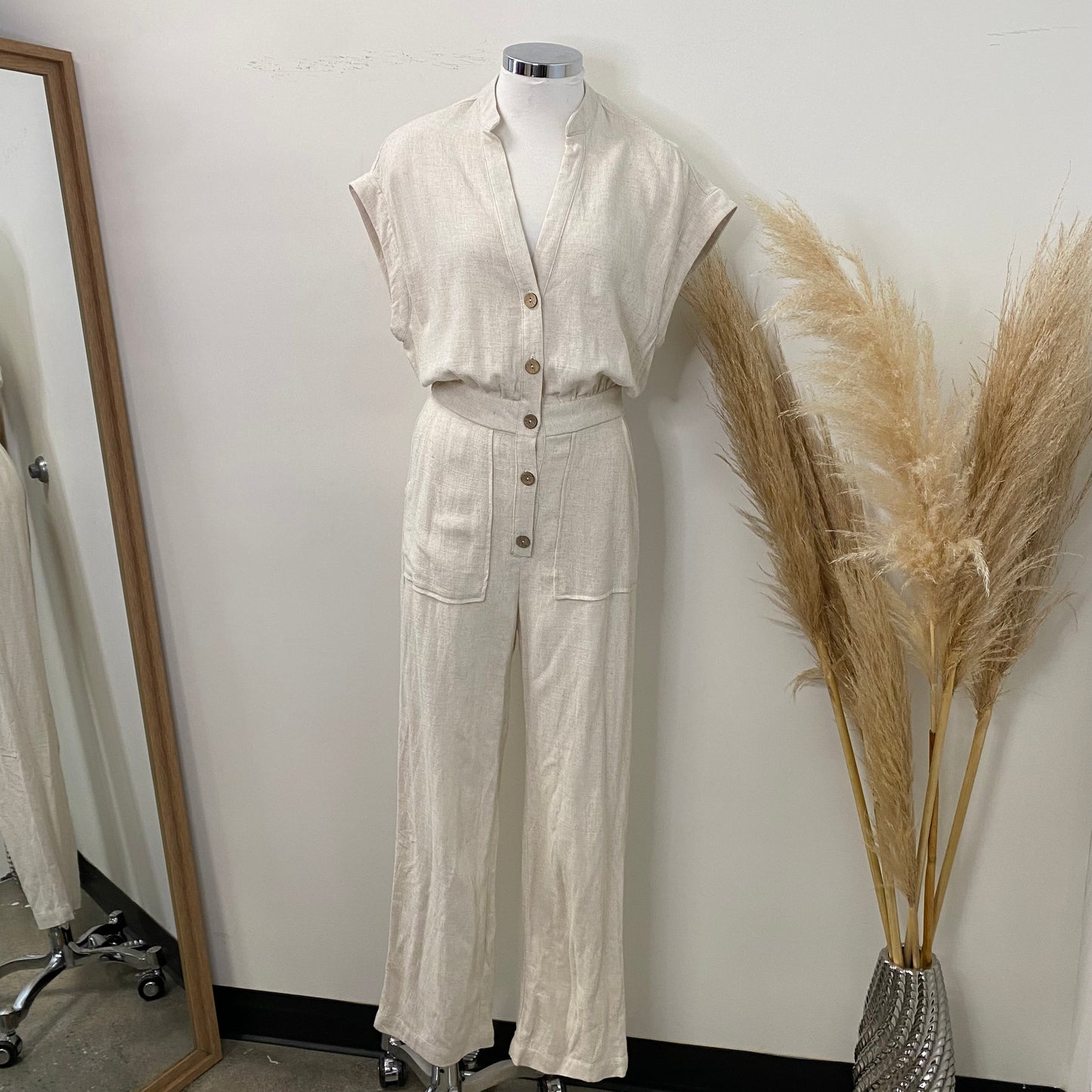 Bambo Linen Jumpsuit -Beige