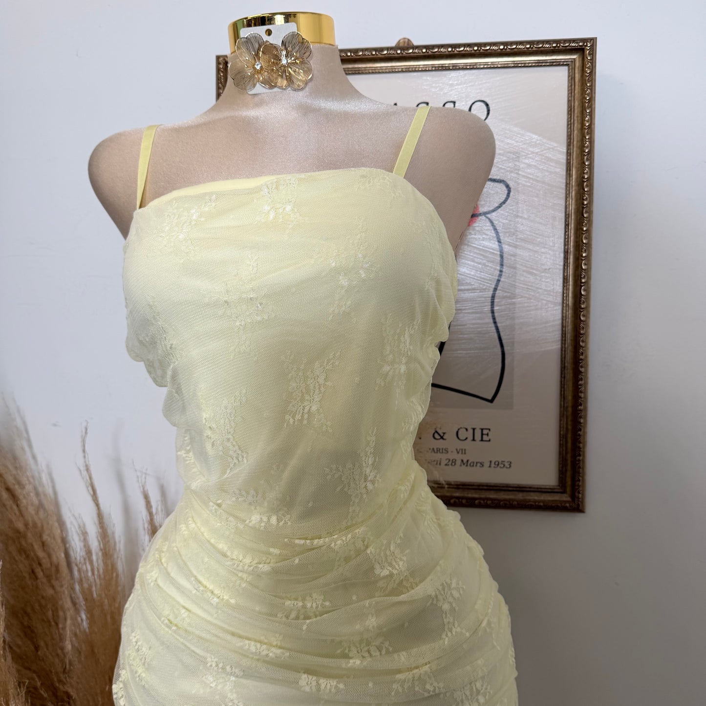 Lace Midi Dress Plus size -Baby Yellow