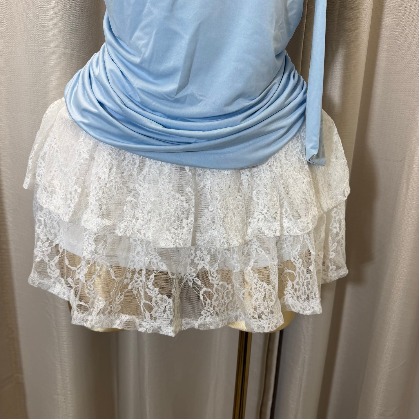 PL-lace layered ruffle mini skort -White
