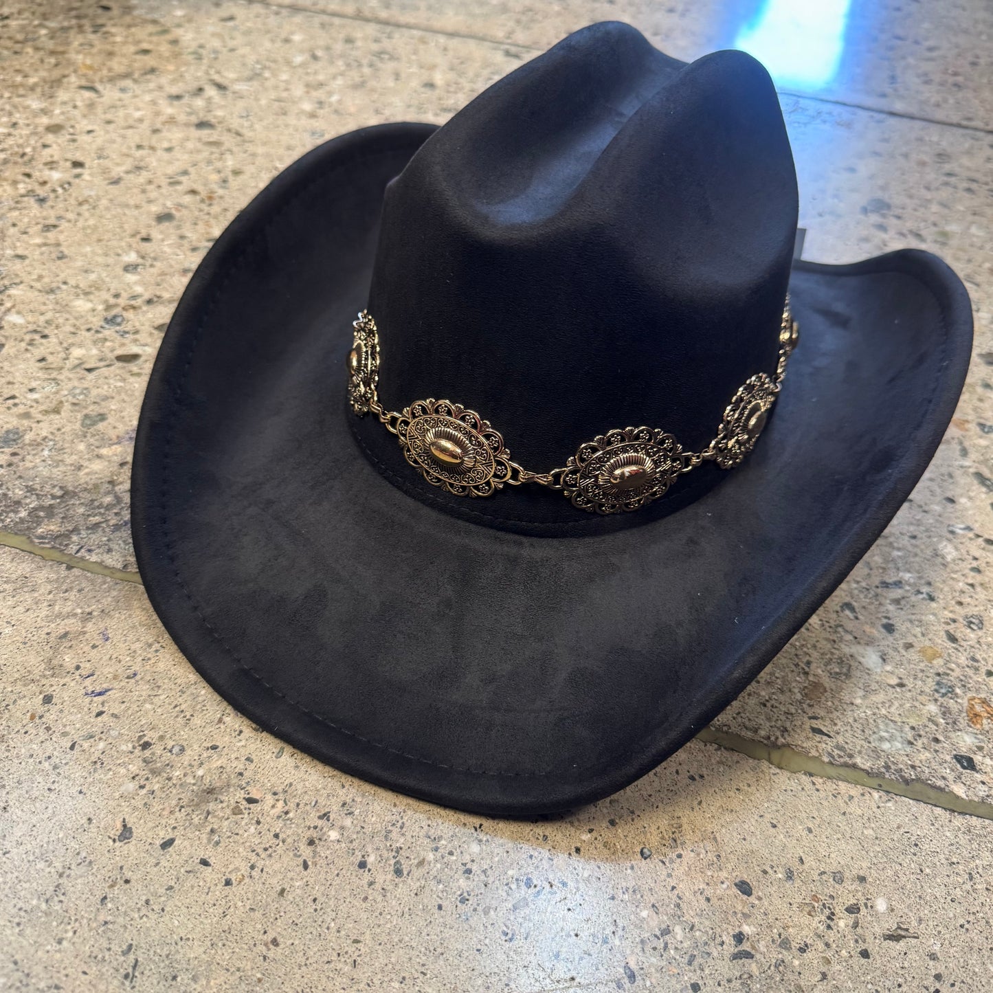 Black  Hat With Gold Chain-Black