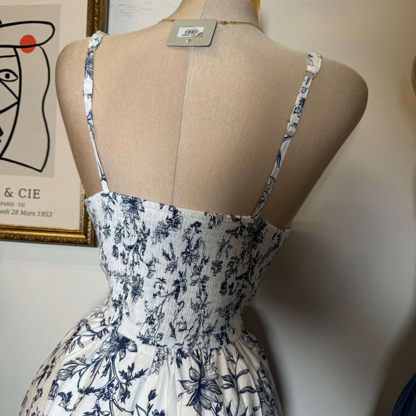 Picnic Corset Maxi  Dress-Blue/White