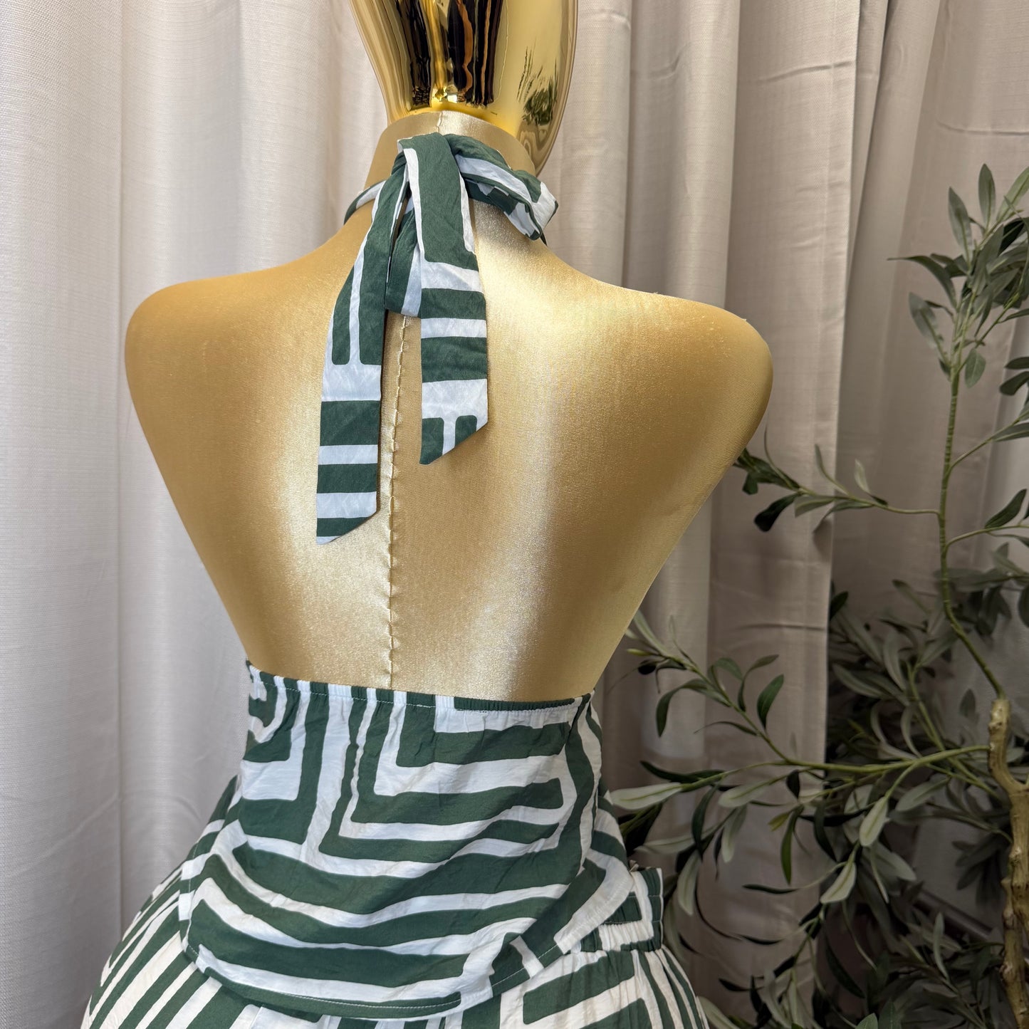 PL-Halter Crop Top wide Pant set-Green