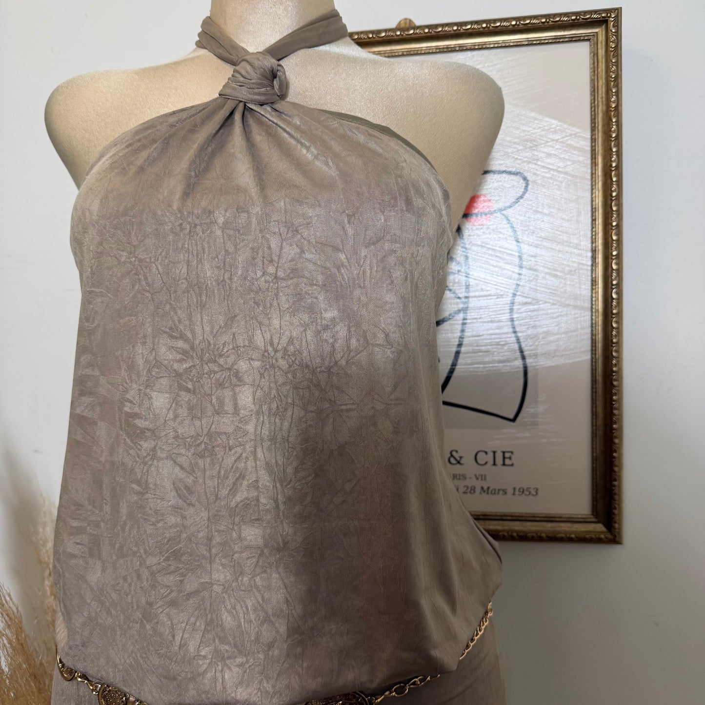 Knot Halter Blouson Bodycon Mini Dress-Mud