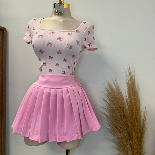 Bow Square Basic Top-Pink