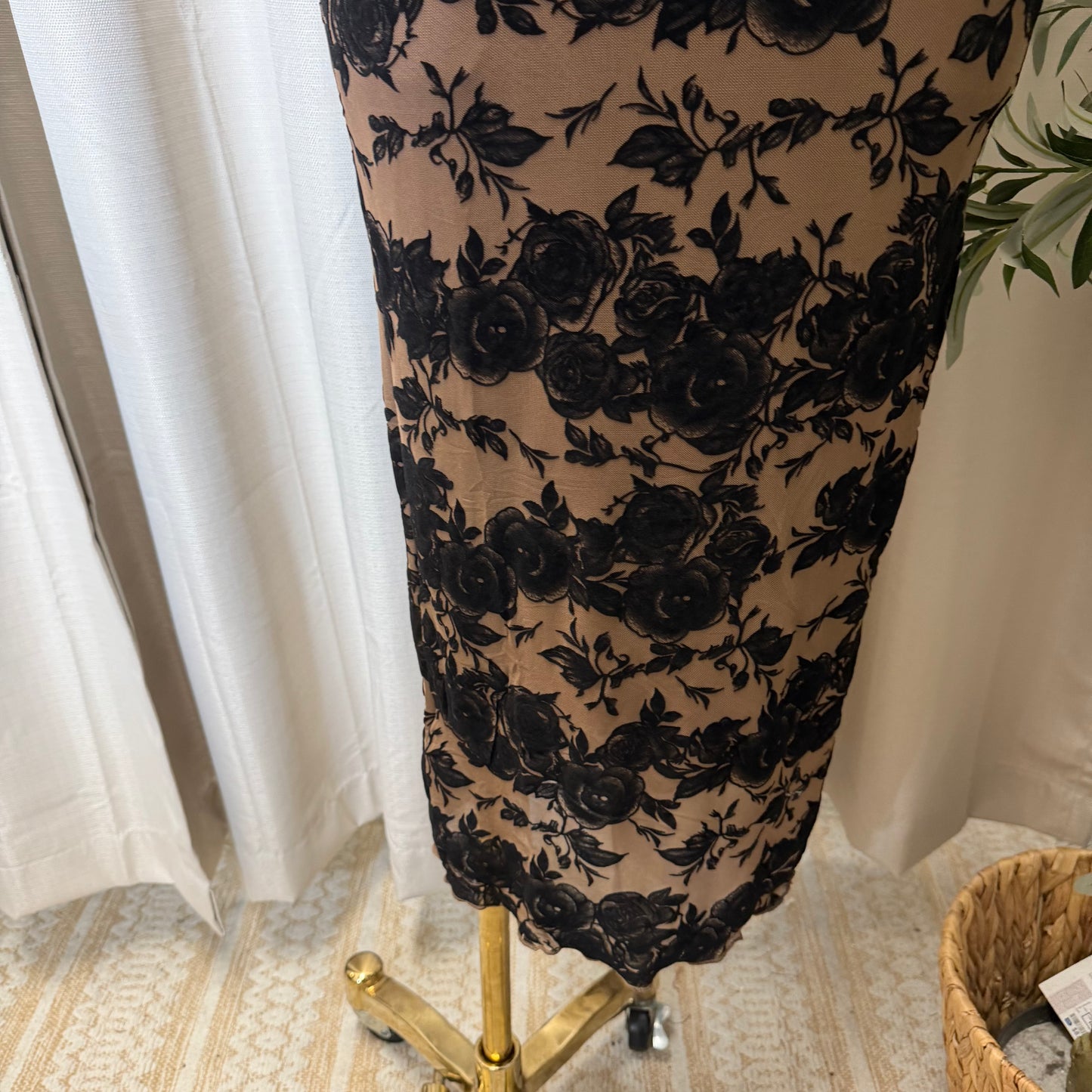 Luxi Mesh Flower Print Dress-Brown