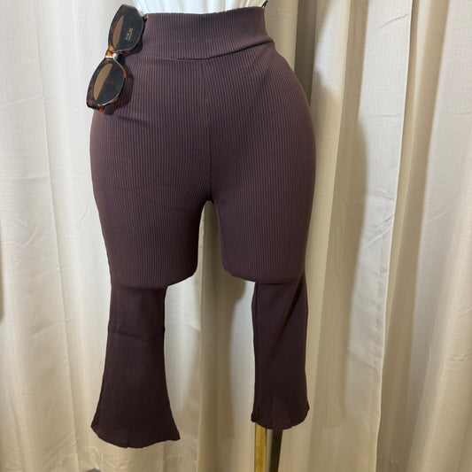 Snatched High Waist Capri Leggings-Brown