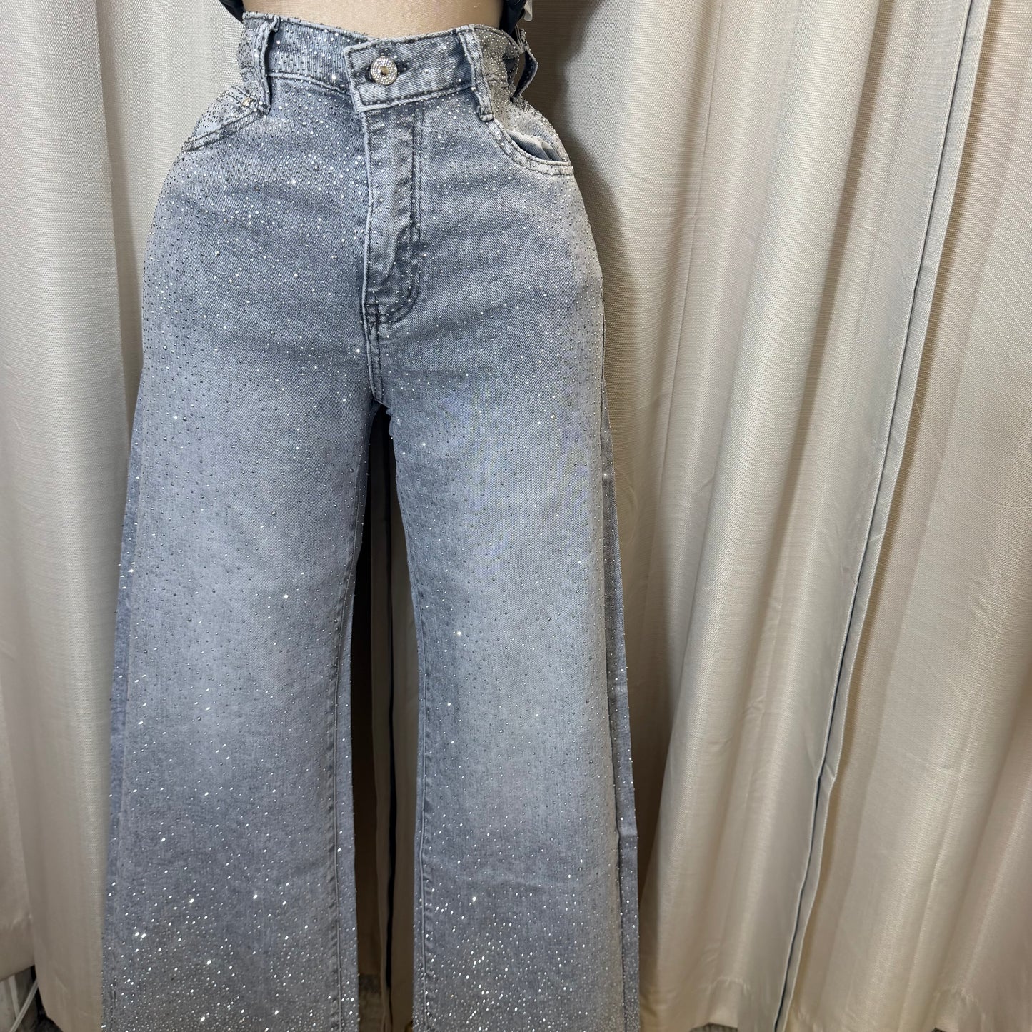 TQM Rhinestone Jeans-Gray