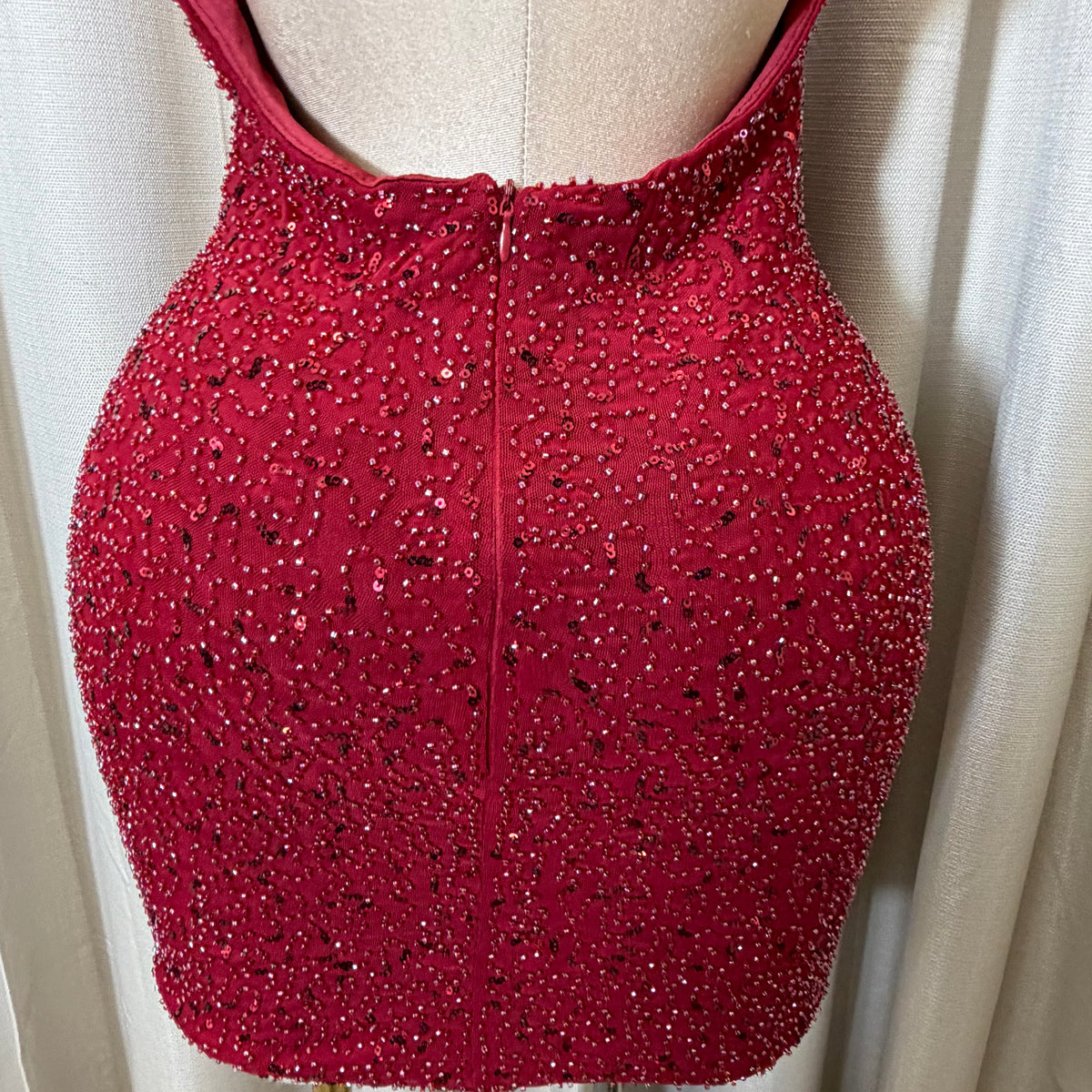 Halter sequins Beads Mini Dress-Burgundy/Red
