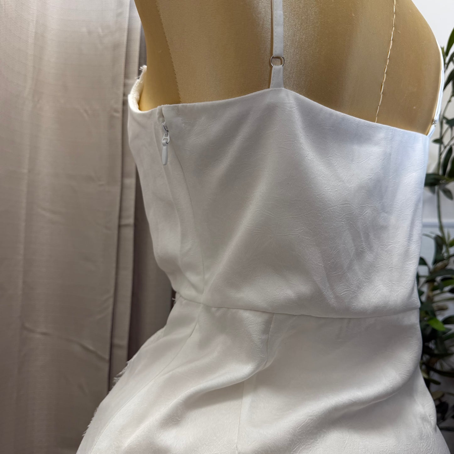 LACE DETAIL SATIN MIDI DRESS-White