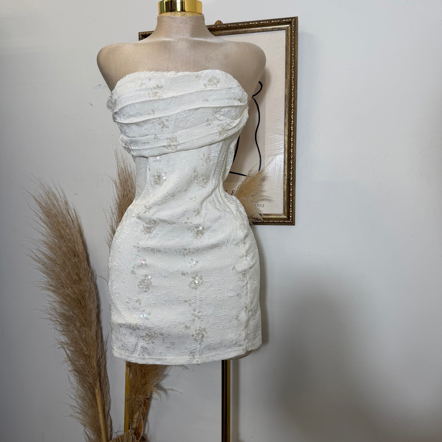 Jacquard Sequin Tube Mini Dress-Ivory