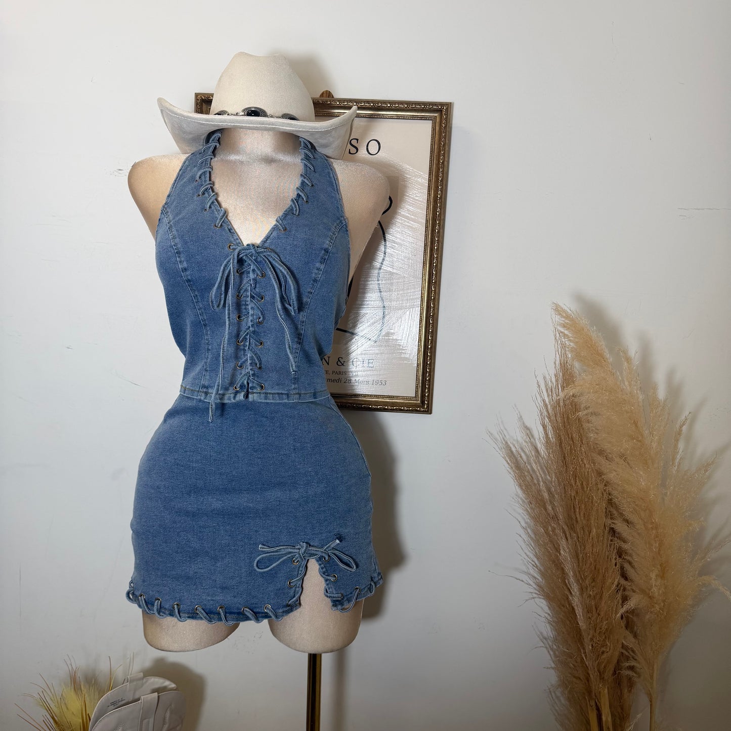 Lace Denim Skirt-Denim