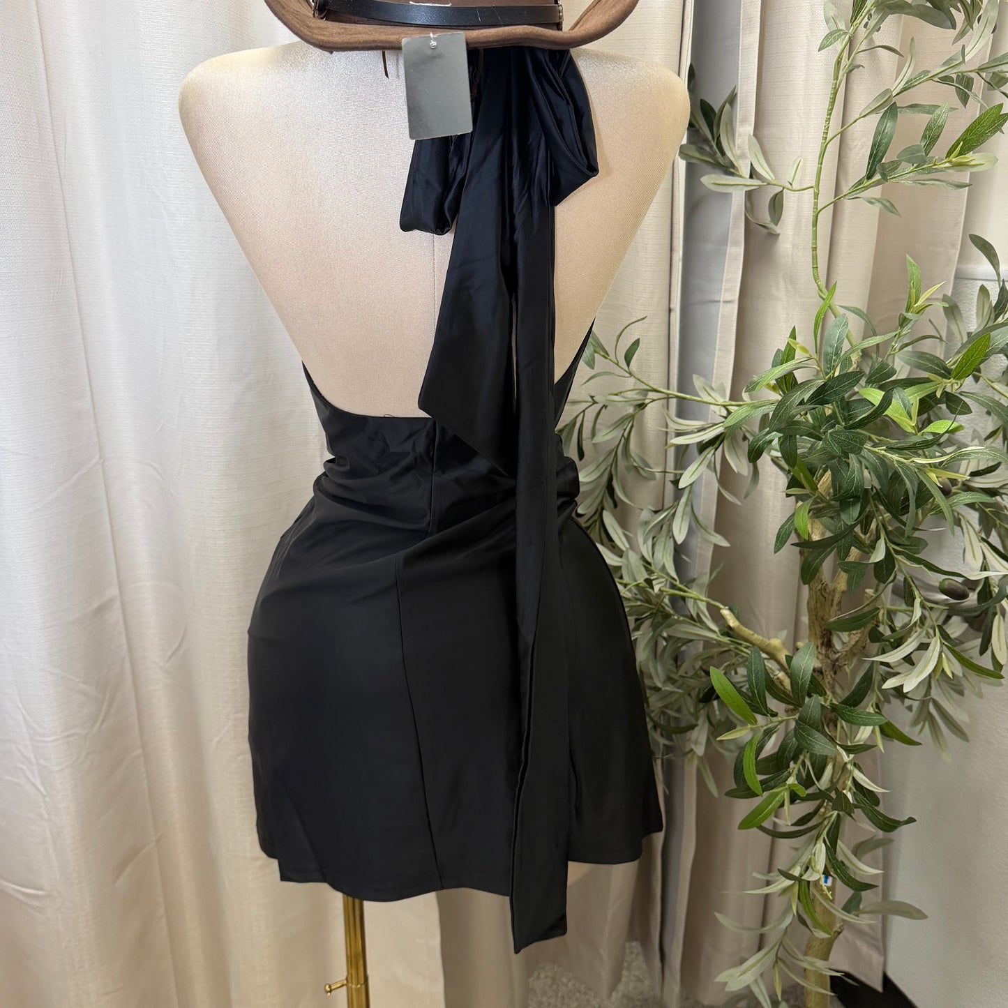 Satin Halter Dress-Black