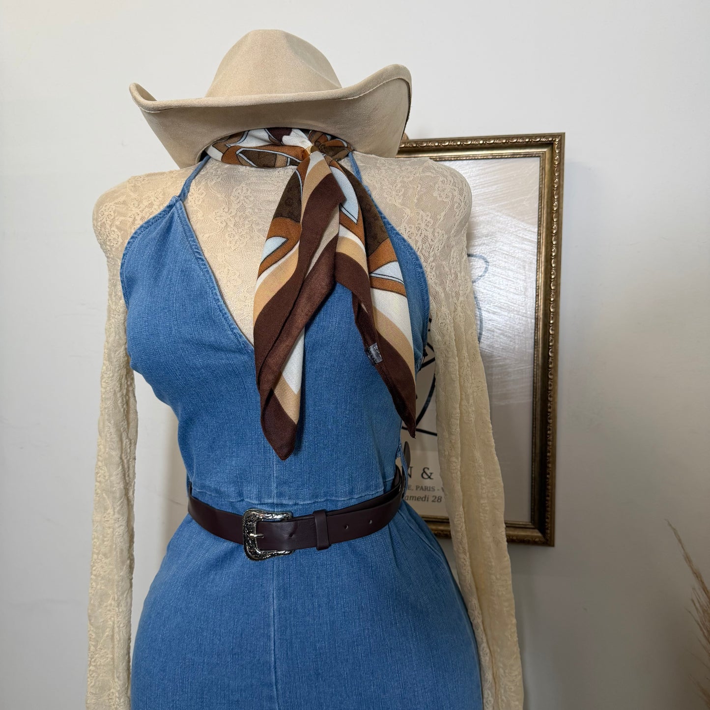 Denim Jumpsuit With Belt-Medium Blue