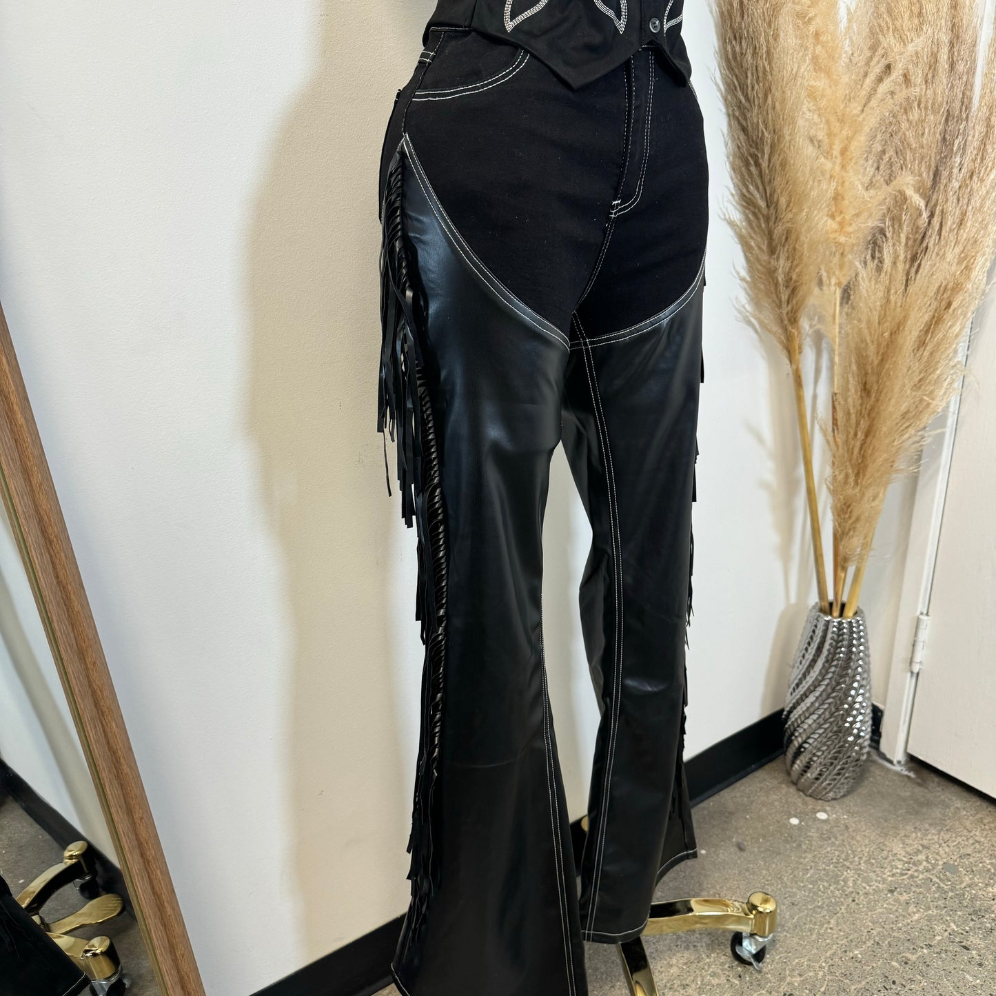 Chaps Fringe Pants -Black