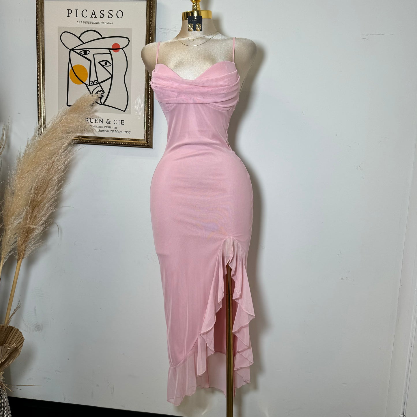 Karil Mesh Dress-Baby Pink