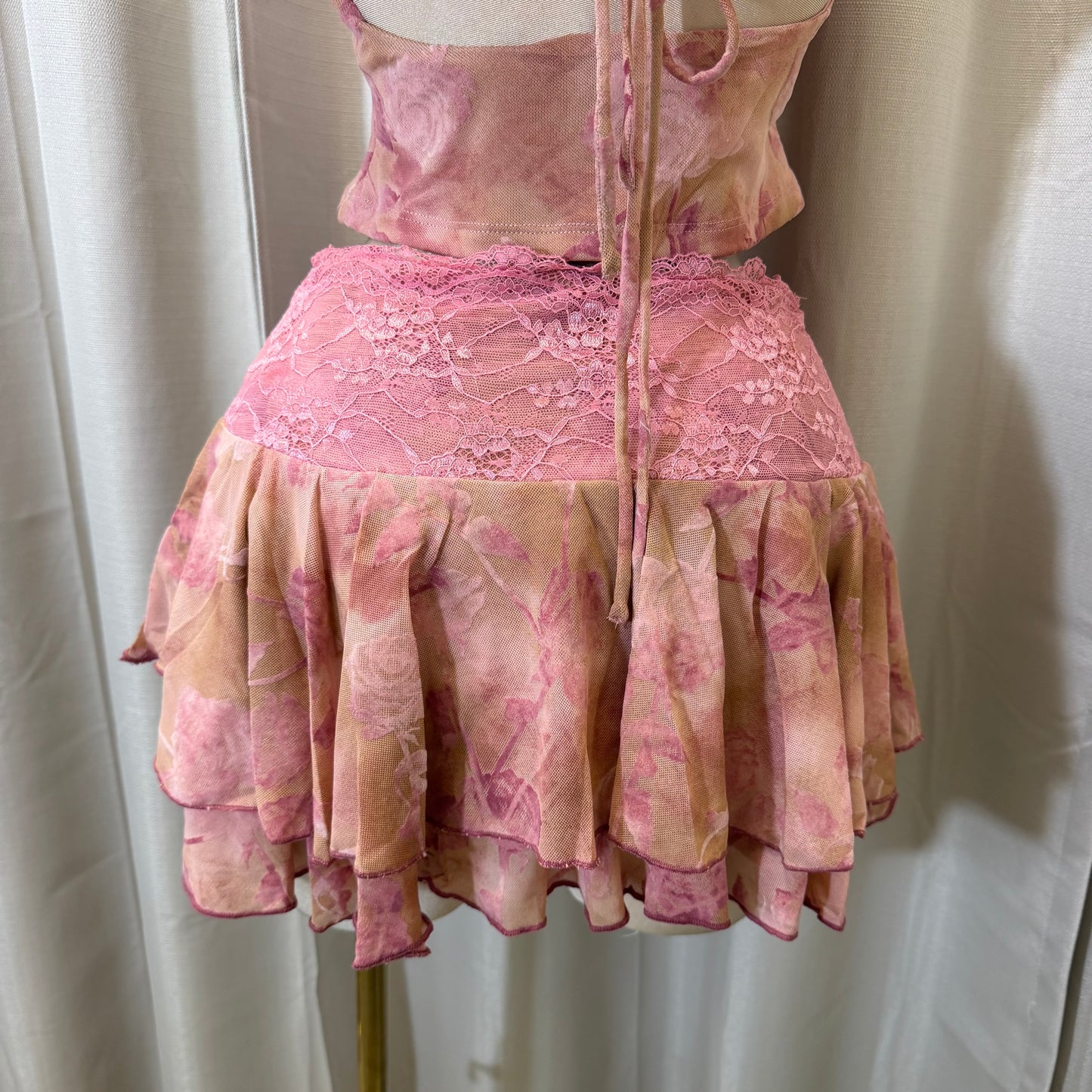 Lace Flower Skirt set-Pink