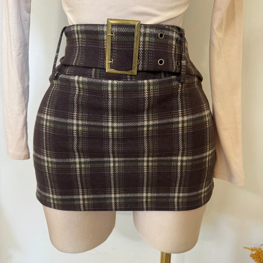 Square Mini Skirt with Belt shorts Underneath