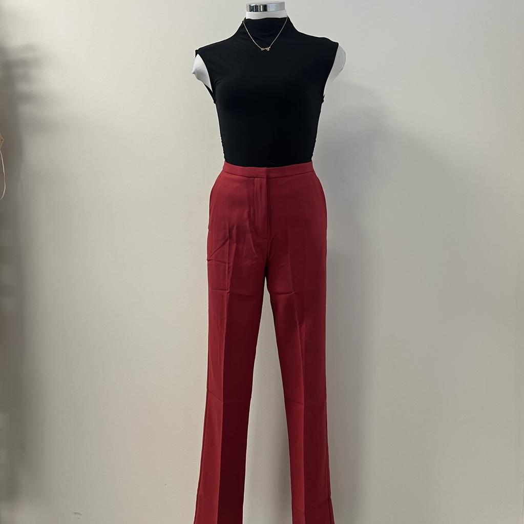 Louise Woven Solid Formal Long Pants-Sangria