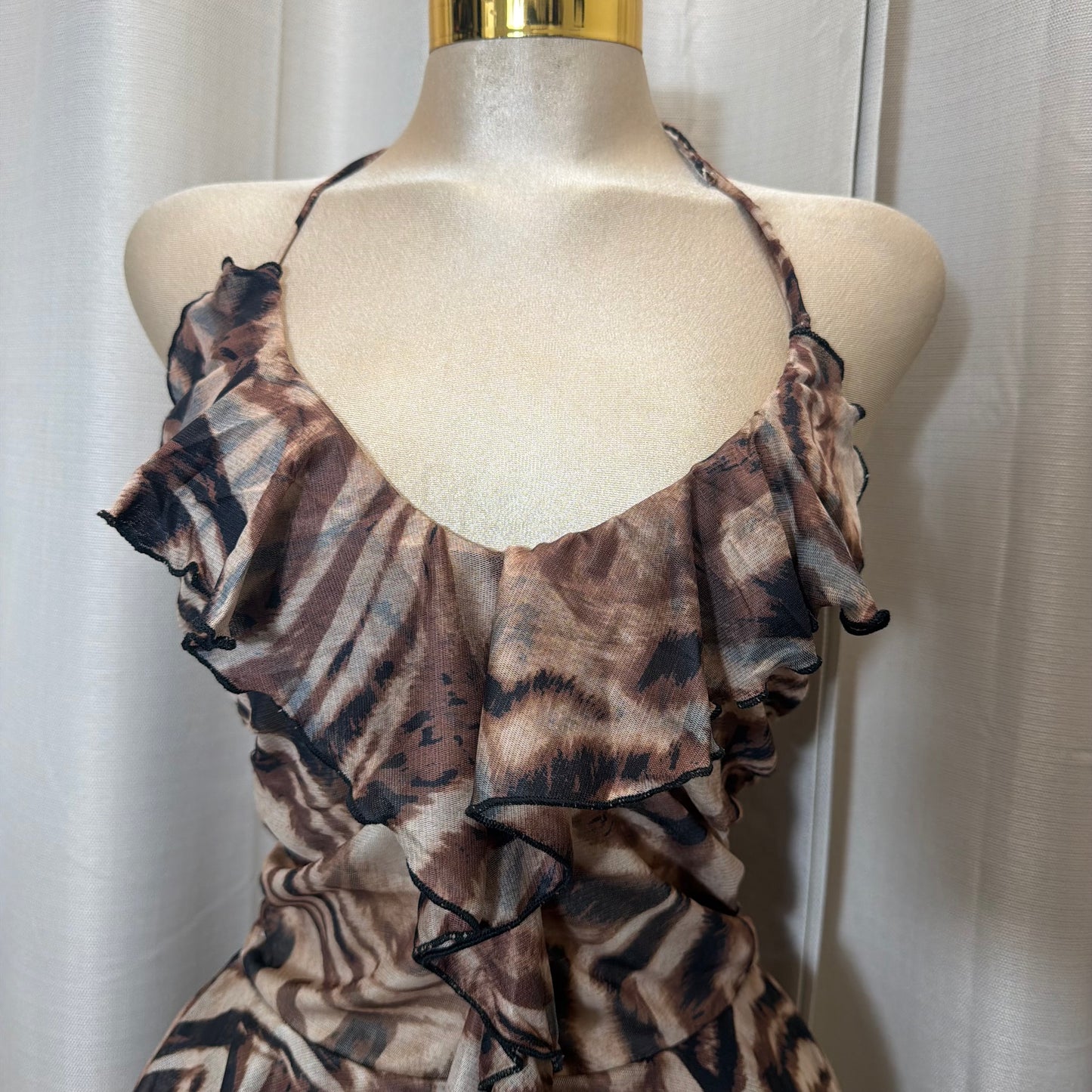 Animal Print Mesh Mini Dress-Animal