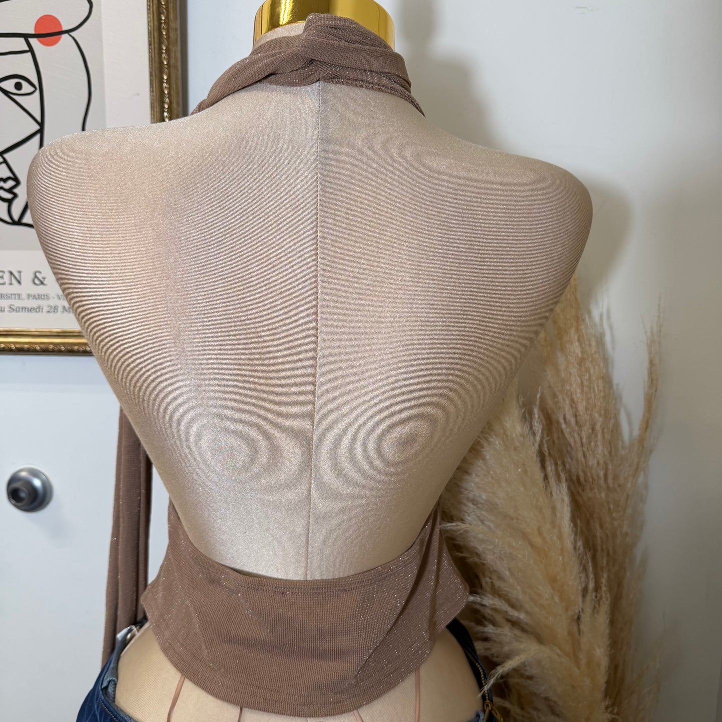 Halter cowl Neck Scarf Top-Brown