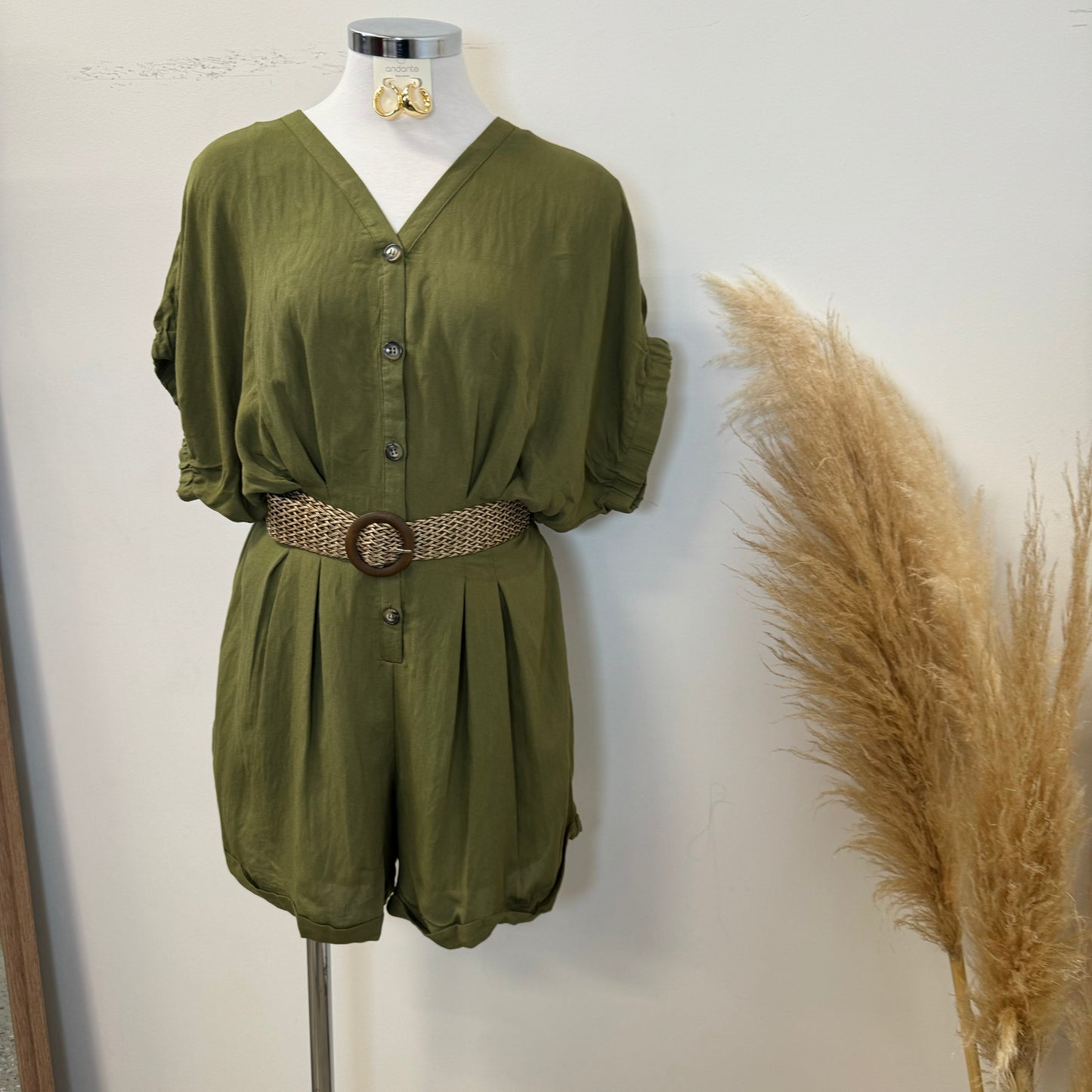 Rosalía Romper With Belt-Olive