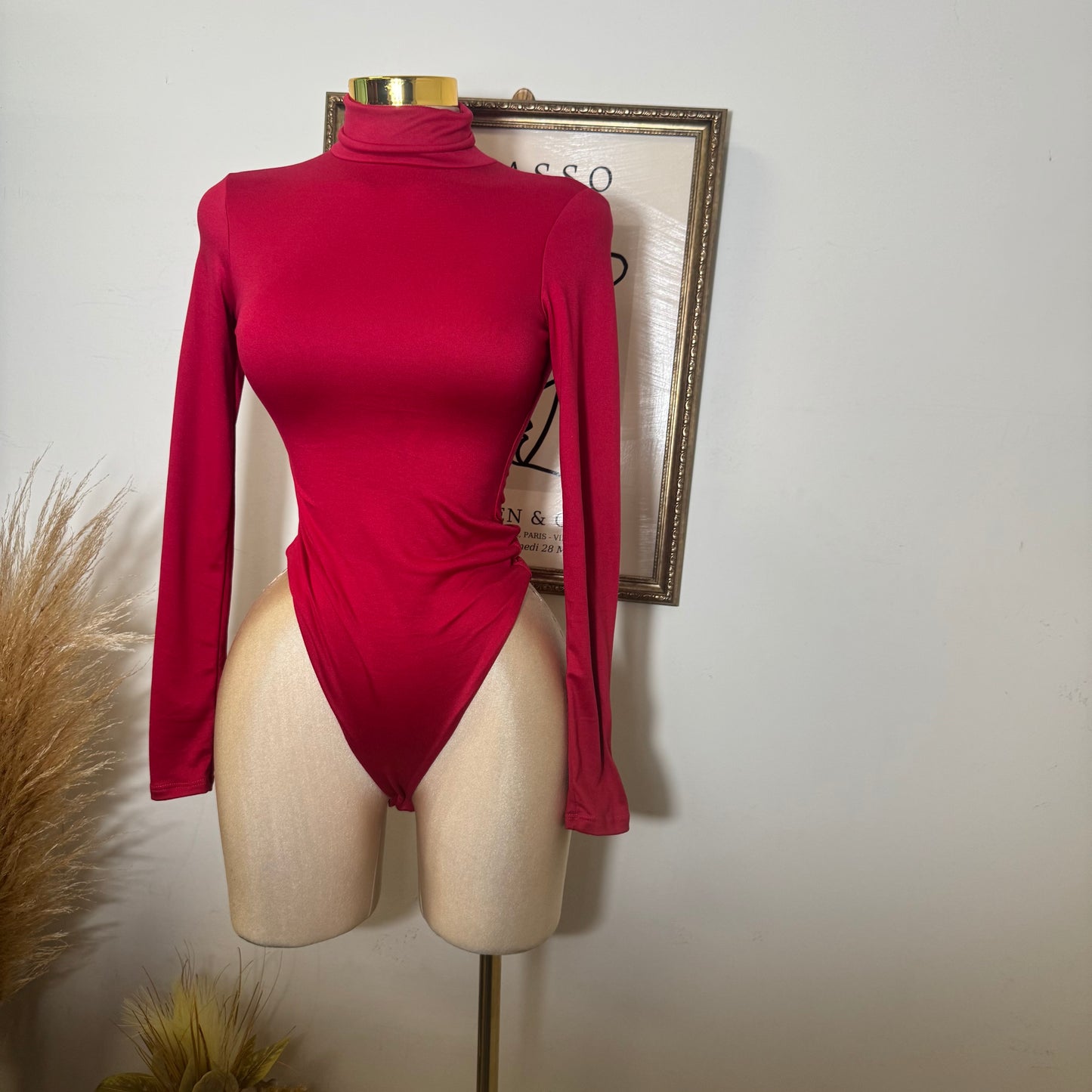 Long Sleeve Turtleneck bodysuit-Red