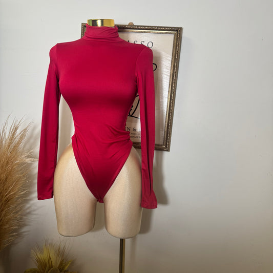 Long Sleeve Turtleneck bodysuit-Red