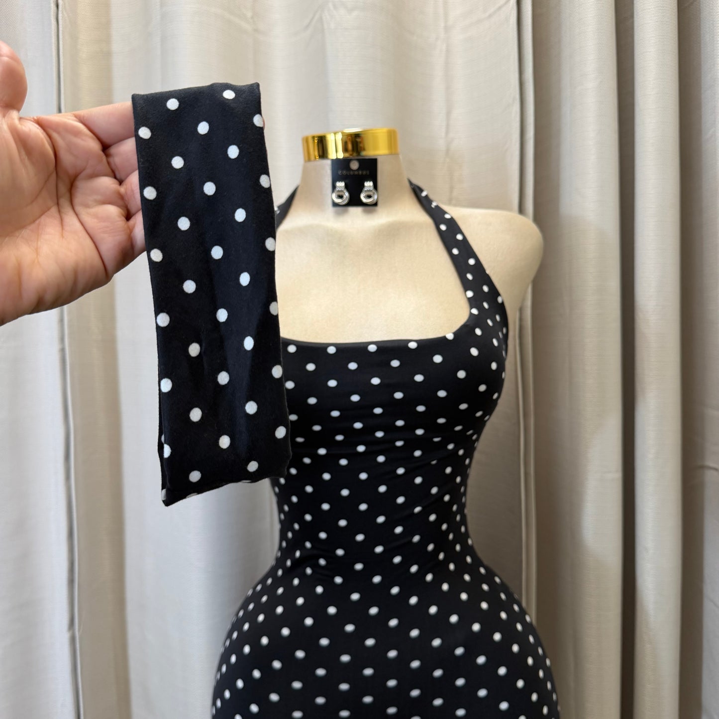 Halter Polka dot Jumpsuit with headband-white/black
