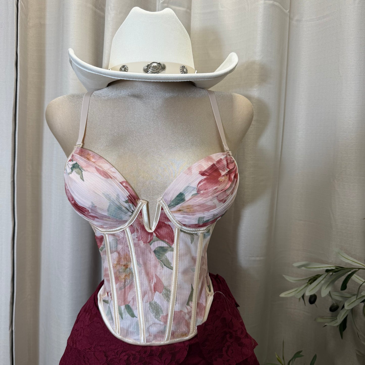 Floral V-Neck Corset -Red