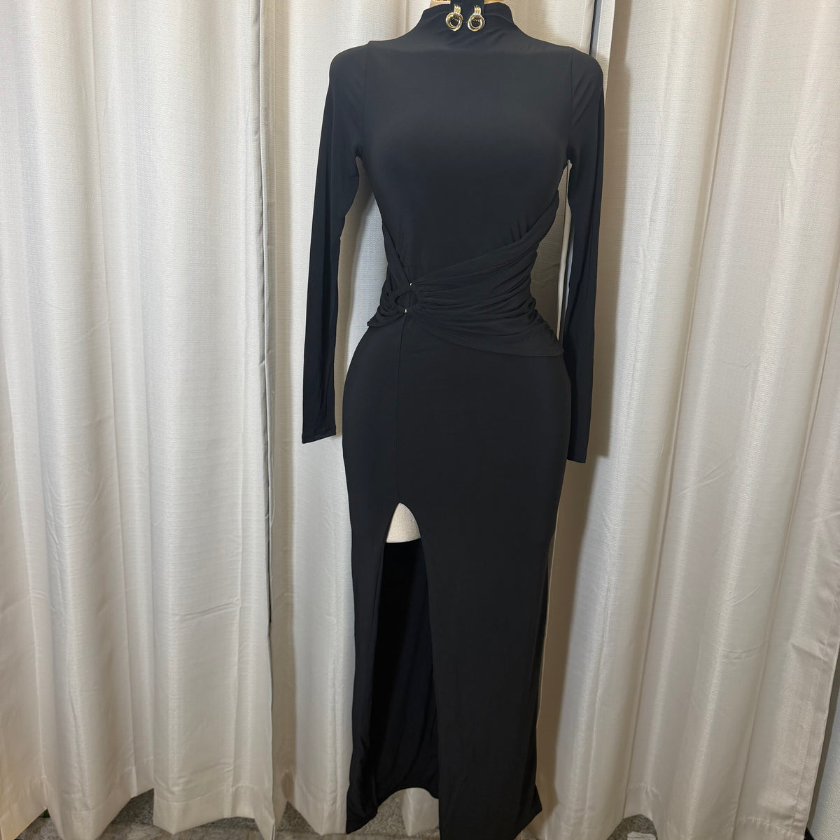 Front Trim Wrap Maxi Dress-Black